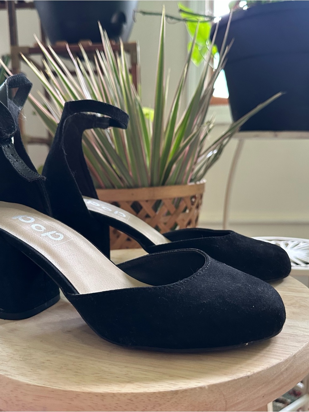 OP Black Suede Ankle Strap Block Heels